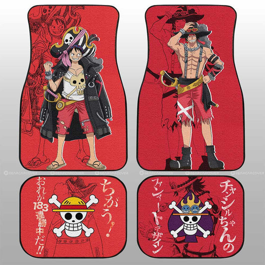 Luffy And Ace Car Floor Mats Custom One Piece Red Anime Car Accessories - Gearcarcover - 1