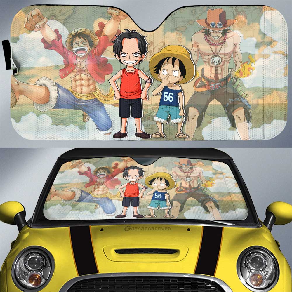 Luffy And Ace Car Sunshade Custom One Piece Map Car Accessories For Anime Fans - Gearcarcover - 1