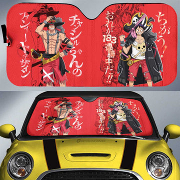 Luffy And Ace Car Sunshade Custom One Piece Red Anime Car Interior Accessories - Gearcarcover - 1