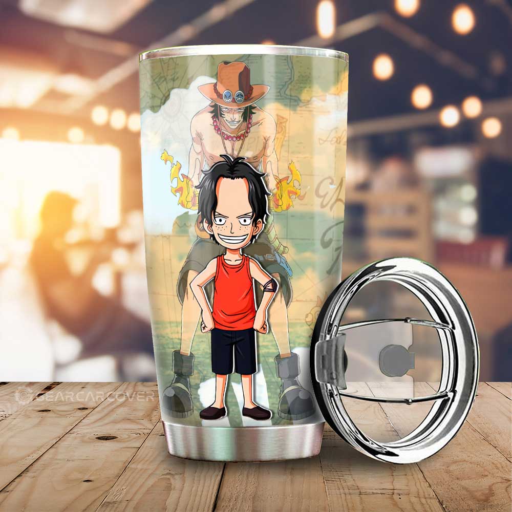 Luffy And Ace Tumbler Cup Custom One Piece Map Car Accessories For Anime Fans - Gearcarcover - 2