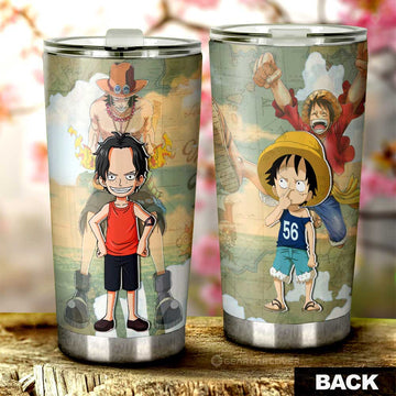 Luffy And Ace Tumbler Cup Custom One Piece Map Car Accessories For Anime Fans - Gearcarcover - 1