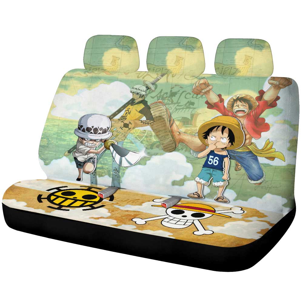 Luffy And Law Car Back Seat Covers Custom One Piece Map Anime Car Accessories - Gearcarcover - 1
