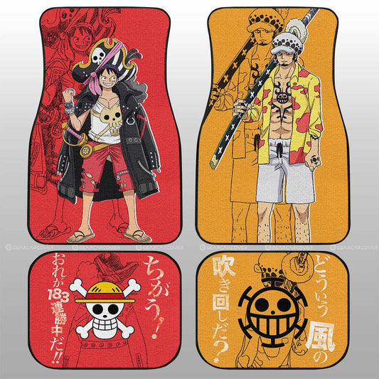 Luffy And Law Car Floor Mats Custom One Piece Red Anime Car Accessories - Gearcarcover - 1