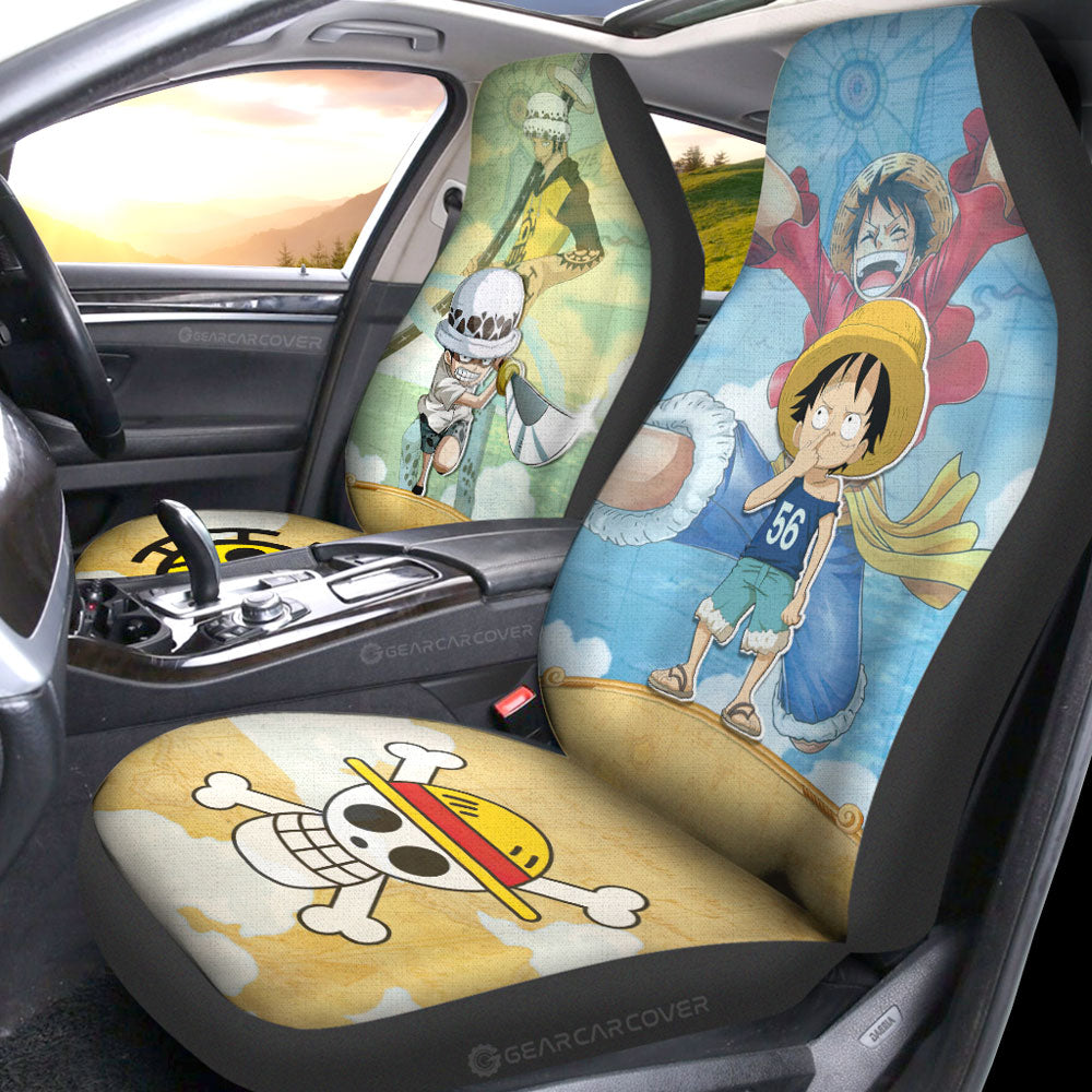 Luffy And Law Car Seat Covers Custom One Piece Map Car Accessories For Anime Fans - Gearcarcover - 2