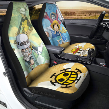 Luffy And Law Car Seat Covers Custom One Piece Map Car Accessories For Anime Fans - Gearcarcover - 1
