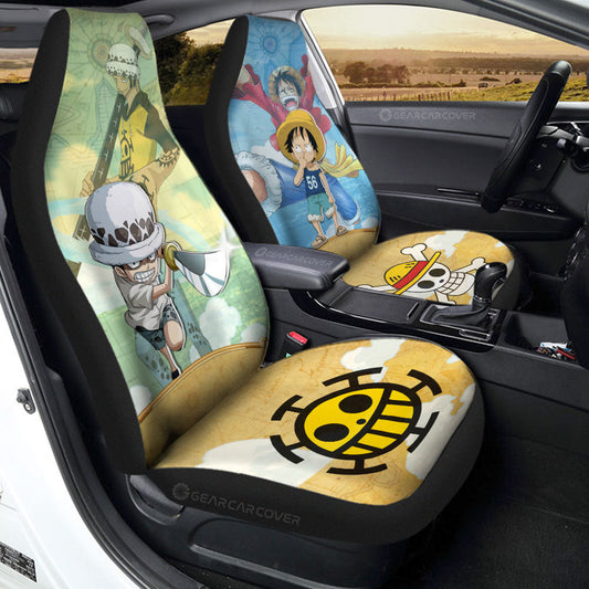 Luffy And Law Car Seat Covers Custom One Piece Map Car Accessories For Anime Fans - Gearcarcover - 1