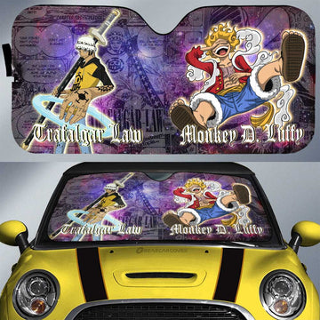 Luffy And Law Car Sunshade Custom One Piece Anime Car Accessories Manga Galaxy Style - Gearcarcover - 1