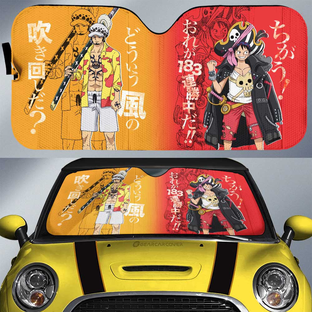 Luffy And Law Car Sunshade Custom One Piece Red Anime Car Interior Accessories - Gearcarcover - 1