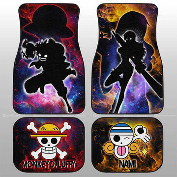 Luffy And Nami Car Floor Mats Custom One Piece Anime Silhouette Style - Gearcarcover - 1