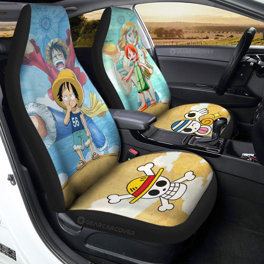 Luffy And Nami Car Seat Covers Custom One Piece Map Car Accessories For Anime Fans - Gearcarcover - 1