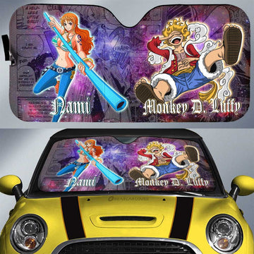 Luffy And Nami Car Sunshade Custom One Piece Anime Car Accessories Manga Galaxy Style - Gearcarcover - 1