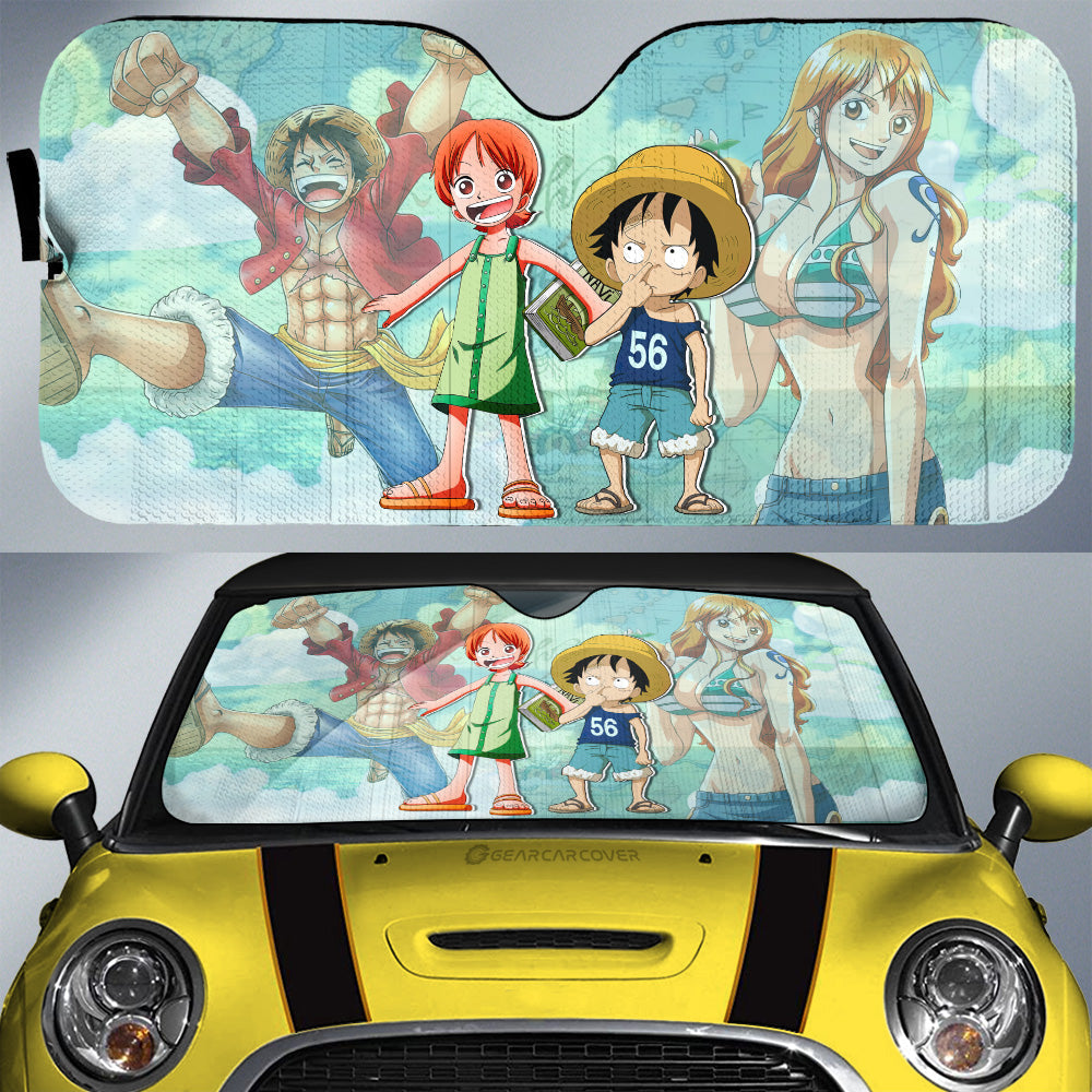 Luffy And Nami Car Sunshade Custom One Piece Map Car Accessories For Anime Fans - Gearcarcover - 1