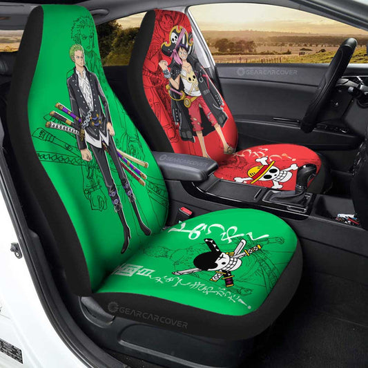 Luffy And Zoro Film Red Car Seat Covers Custom One Piece Anime Car Accessories - Gearcarcover - 2