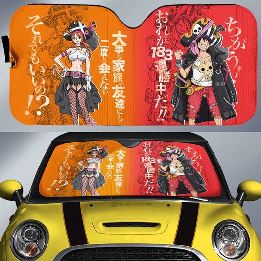 Luffy and Nami Car Sunshade Custom One Piece Red Anime Car Interior Accessories - Gearcarcover - 1