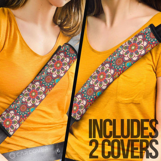 Mandala Seat Belt Covers Custom Flower Car Accessories - Gearcarcover - 2