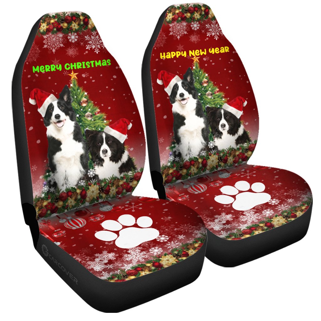 Merry Christmas Border Collies Car Seat Covers Custom Animal Car Accessories For Dog Lovers - Gearcarcover - 3
