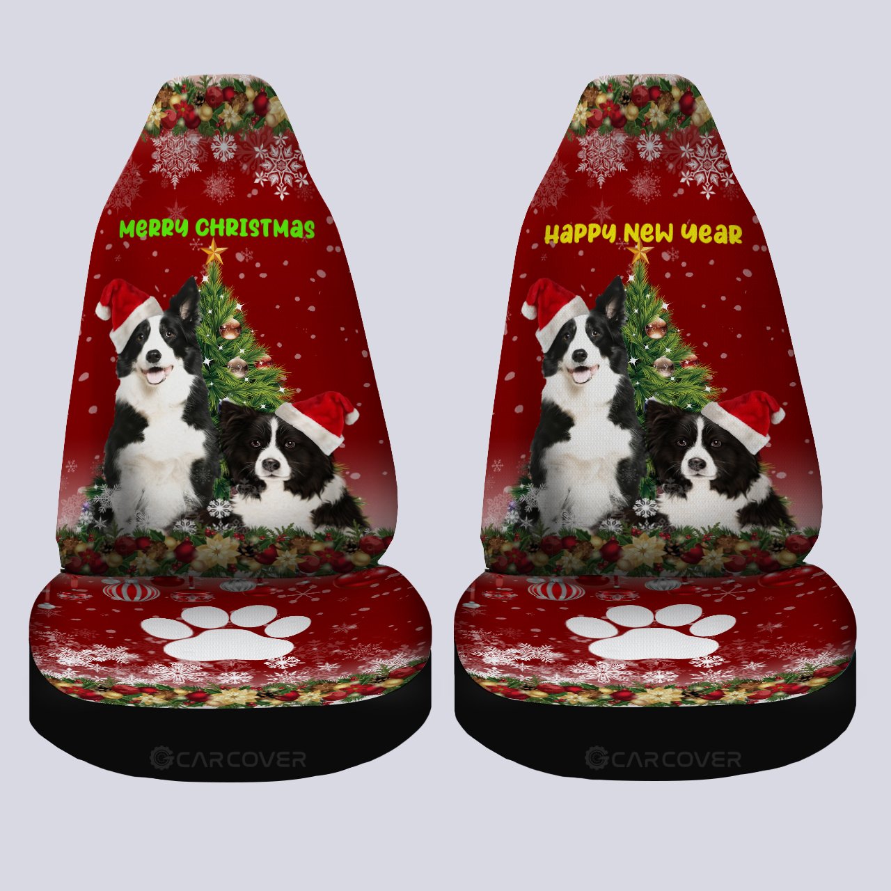 Merry Christmas Border Collies Car Seat Covers Custom Animal Car Accessories For Dog Lovers - Gearcarcover - 4