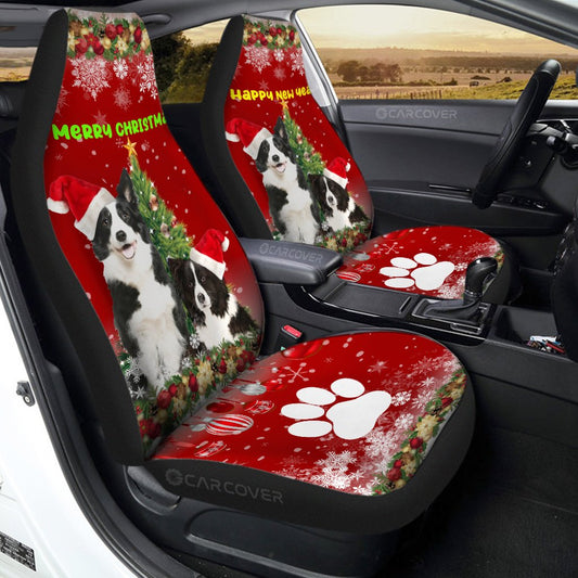 Merry Christmas Border Collies Car Seat Covers Custom Animal Car Accessories For Dog Lovers - Gearcarcover - 1