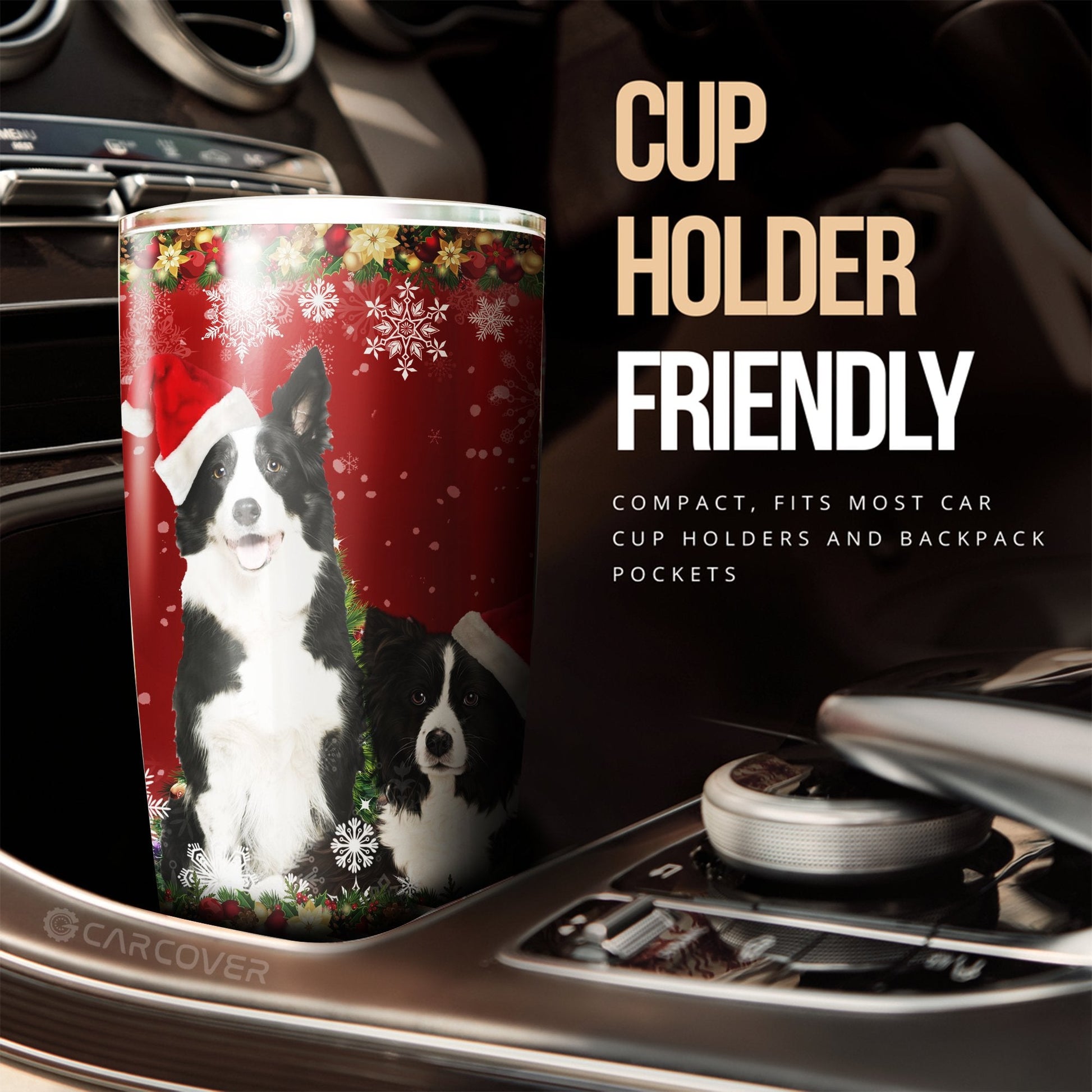 Merry Christmas Border Collies Tumbler Cup Custom Animal Car Accessories For Dog Lovers - Gearcarcover - 3
