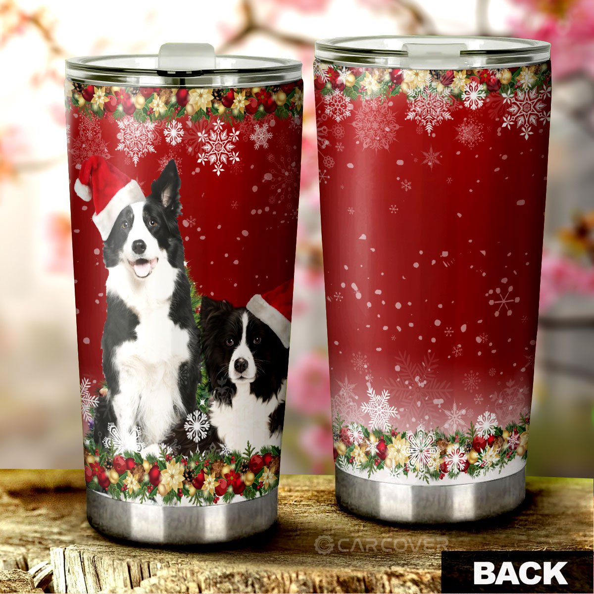 Merry Christmas Border Collies Tumbler Cup Custom Animal Car Accessories For Dog Lovers - Gearcarcover - 4