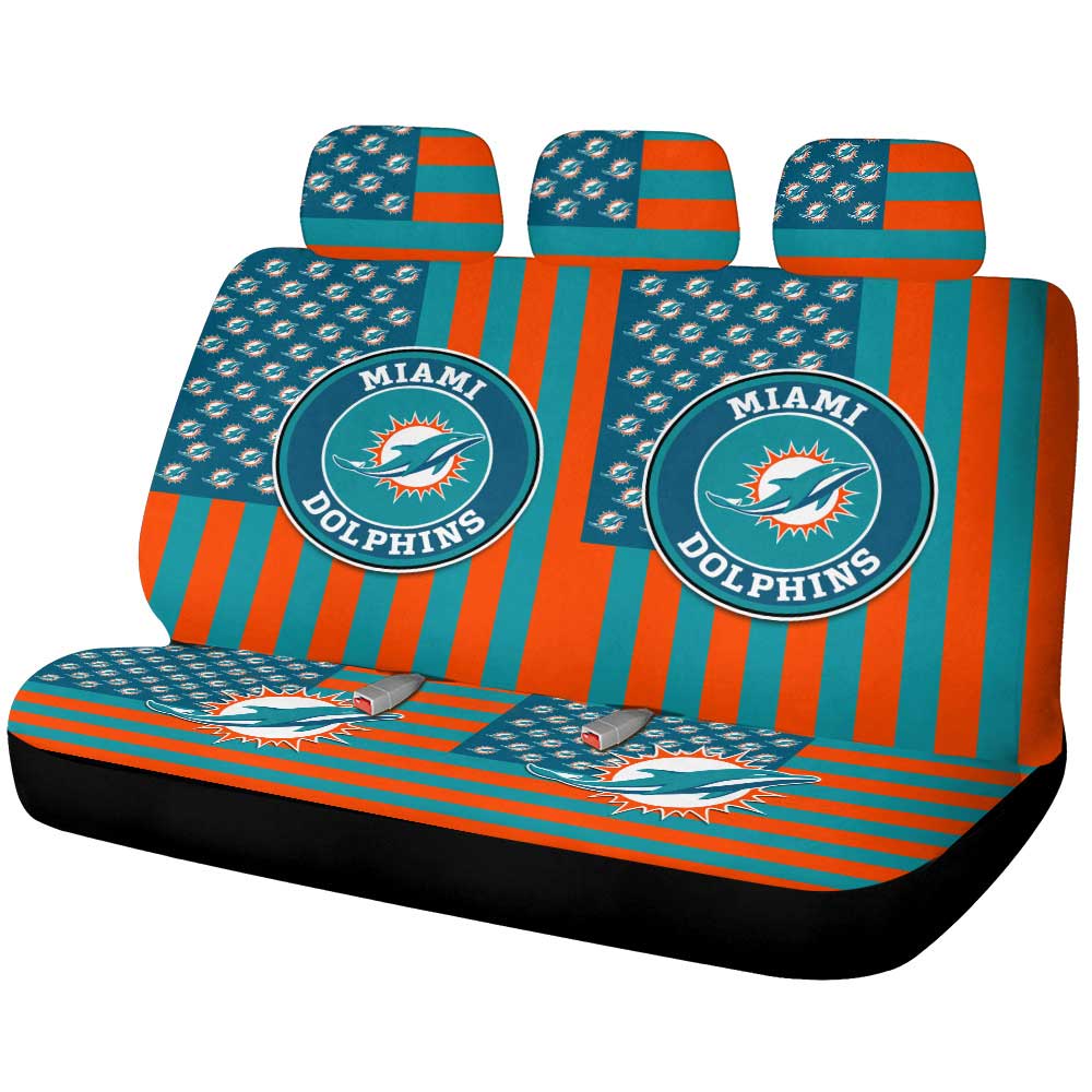 Miami Dolphins Car Back Seat Cover Custom US Flag Style - Gearcarcover - 1