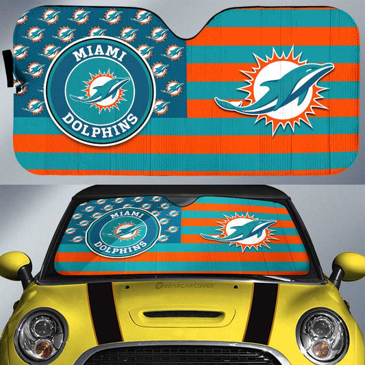 Miami Dolphins Car Sunshade Custom US Flag Style - Gearcarcover - 1