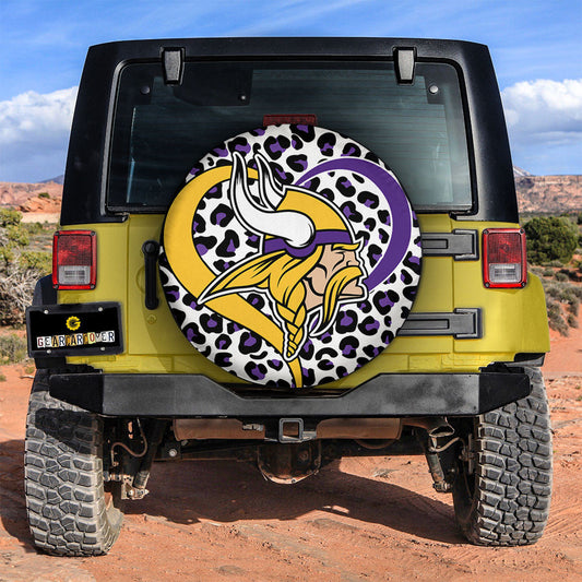 Minnesota Vikings Spare Tire Cover Custom Leopard Heart For Fans - Gearcarcover - 2