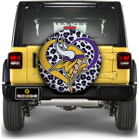 Minnesota Vikings Spare Tire Cover Custom Leopard Heart For Fans - Gearcarcover - 1