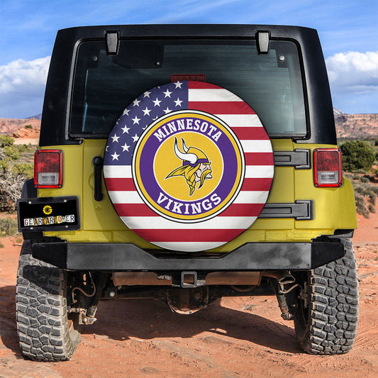 Minnesota Vikings Spare Tire Covers Custom US Flag Style - Gearcarcover - 2