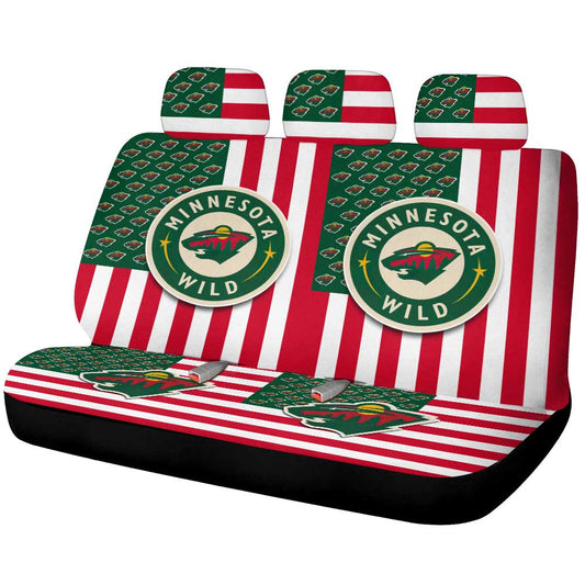 Minnesota Wild Car Back Seat Cover Custom US Flag Style - Gearcarcover - 1