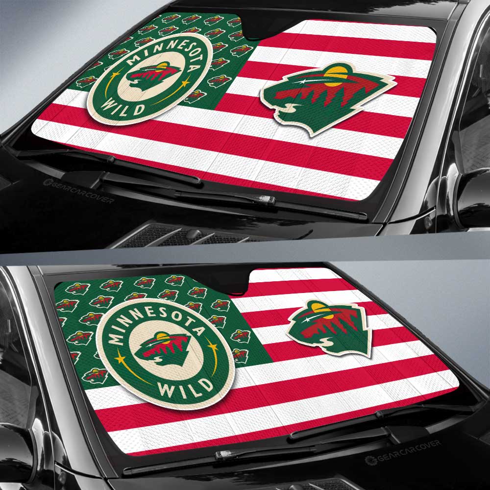 Minnesota Wild Car Sunshade Custom US Flag Style - Gearcarcover - 2