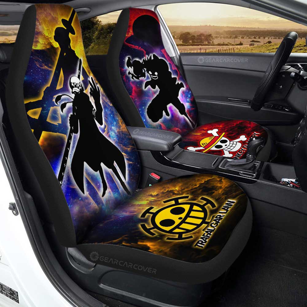 Monkey D. Luffy And Law Car Seat Covers Custom One Piece Anime Silhouette Style - Gearcarcover - 1