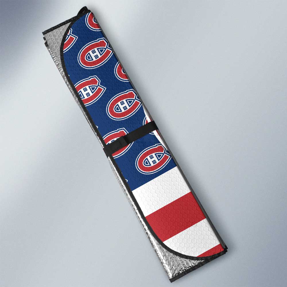 Montreal Canadiens Car Sunshade Custom US Flag Style - Gearcarcover - 3