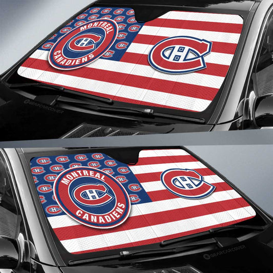 Montreal Canadiens Car Sunshade Custom US Flag Style - Gearcarcover - 2