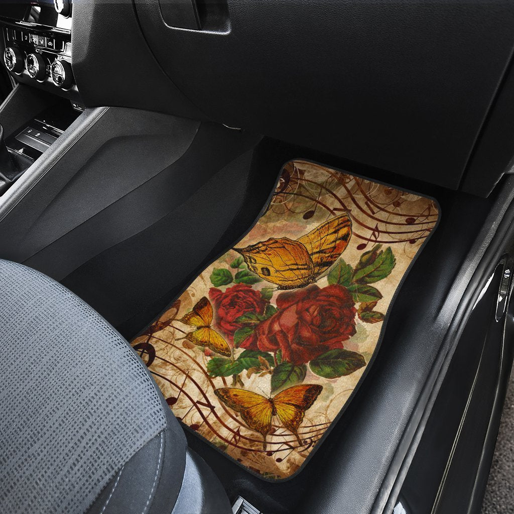 Music Note Butterfly Car Floor Mats Custom Red Rose Car Accessories - Gearcarcover - 4