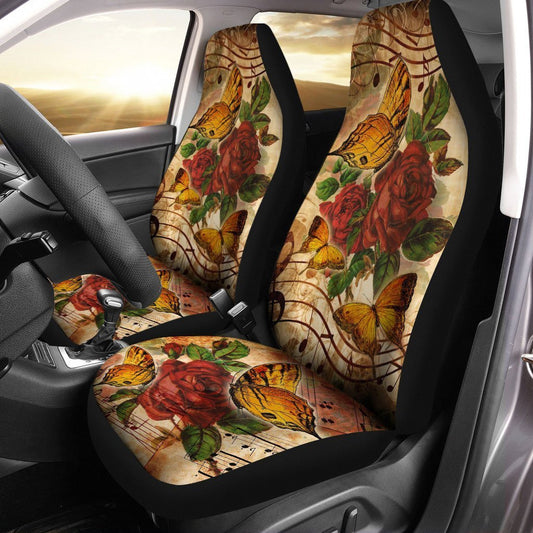 Music Note Butterfly Car Seat Covers Custom Red Rose Car Accessories - Gearcarcover - 1