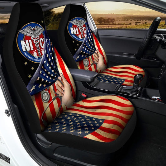 NICU Nurse Car Seat Covers Custom American Flag Car Accessories For NICU Nurse - Gearcarcover - 2