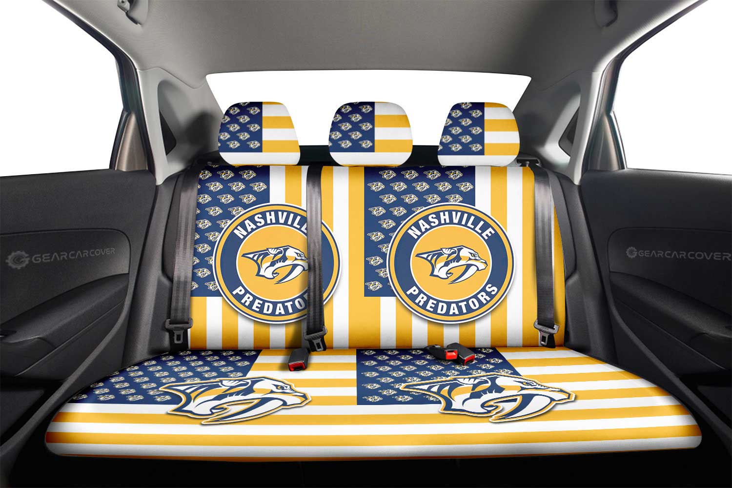 Nashville Predators Car Back Seat Cover Custom US Flag Style - Gearcarcover - 2