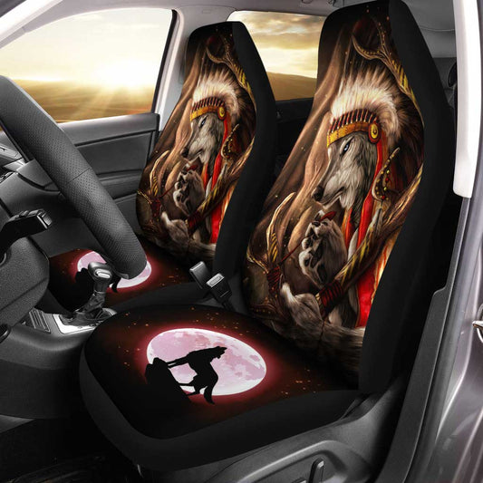 Native Wolf Car Seat Covers Custom Wild Animal Car Accessories - Gearcarcover - 1