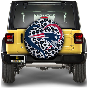 New England Patriots Spare Tire Cover Custom Leopard Heart For Fans - Gearcarcover - 1