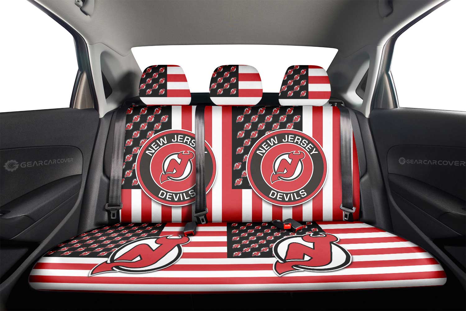 New Jersey Devils Car Back Seat Cover Custom US Flag Style - Gearcarcover - 2