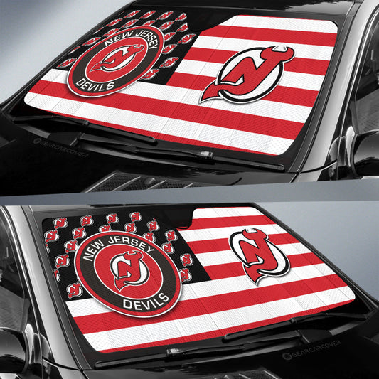 New Jersey Devils Car Sunshade Custom US Flag Style - Gearcarcover - 2
