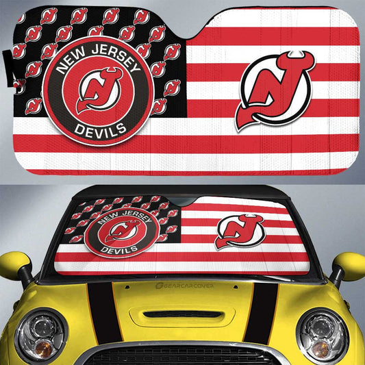 New Jersey Devils Car Sunshade Custom US Flag Style - Gearcarcover - 1