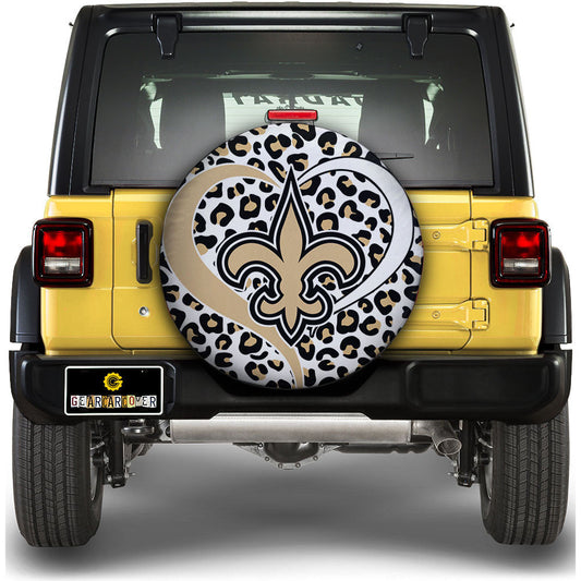 New Orleans Saints Spare Tire Cover Custom Leopard Heart For Fans - Gearcarcover - 1