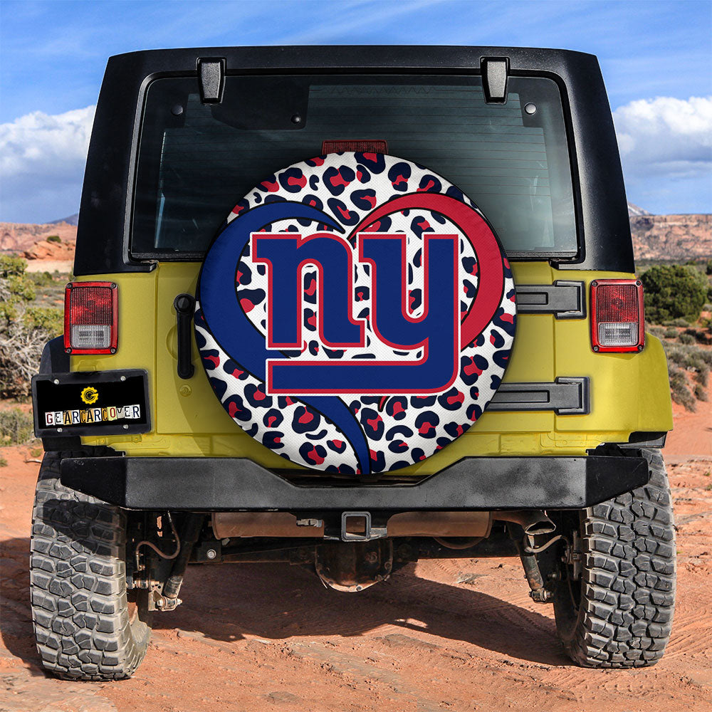 New York Giants Spare Tire Cover Custom Leopard Heart For Fans - Gearcarcover - 2