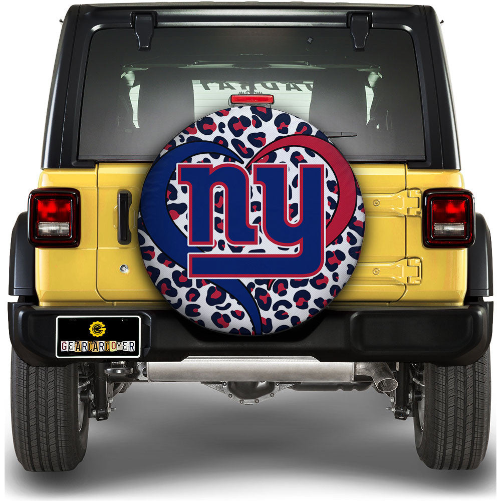 New York Giants Spare Tire Cover Custom Leopard Heart For Fans - Gearcarcover - 1
