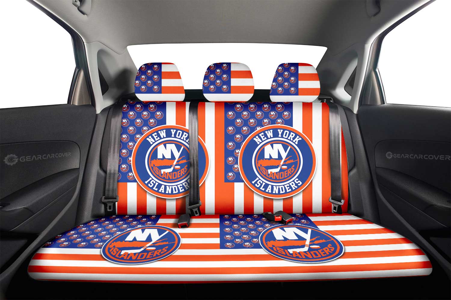 New York Islanders Car Back Seat Cover Custom US Flag Style - Gearcarcover - 2