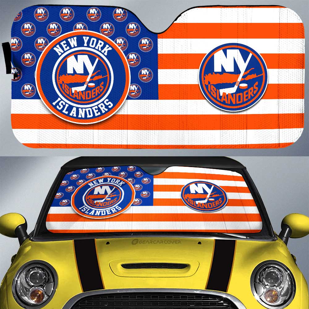 New York Islanders Car Sunshade Custom US Flag Style - Gearcarcover - 1
