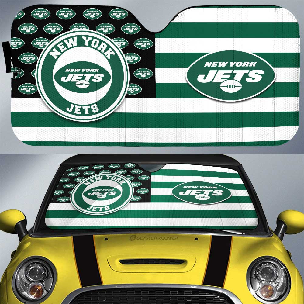 New York Jets Car Sunshade Custom US Flag Style - Gearcarcover - 1