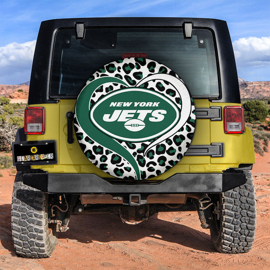 New York Jets Spare Tire Cover Custom Leopard Heart For Fans - Gearcarcover - 2